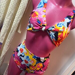 Colorful Floral Bikini Set high waist bottom